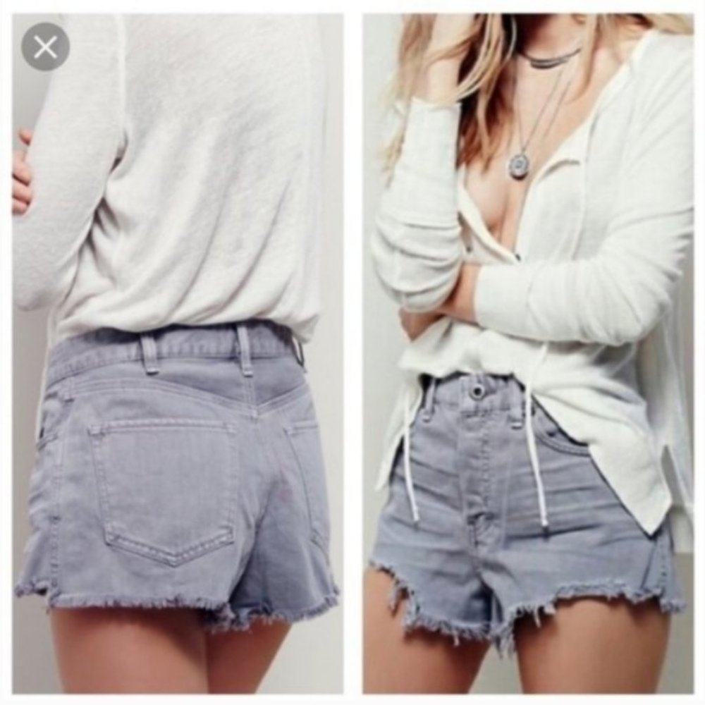 Free People Logan light gray‎ cut off distressed button fly shorts 27